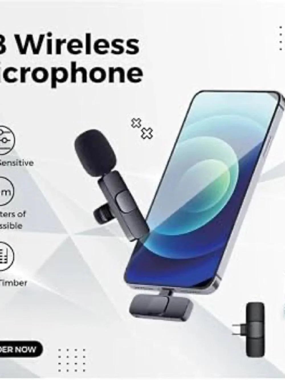 Wireless Lavalier Microphone Clip-On for Cell Phones - Black